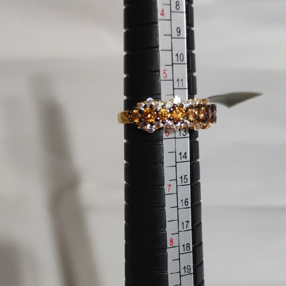 FIRM! New 14k Gold Plated Lab Imperial Topaz & White Sapphire Stunning Ring - Picture 9 of 11